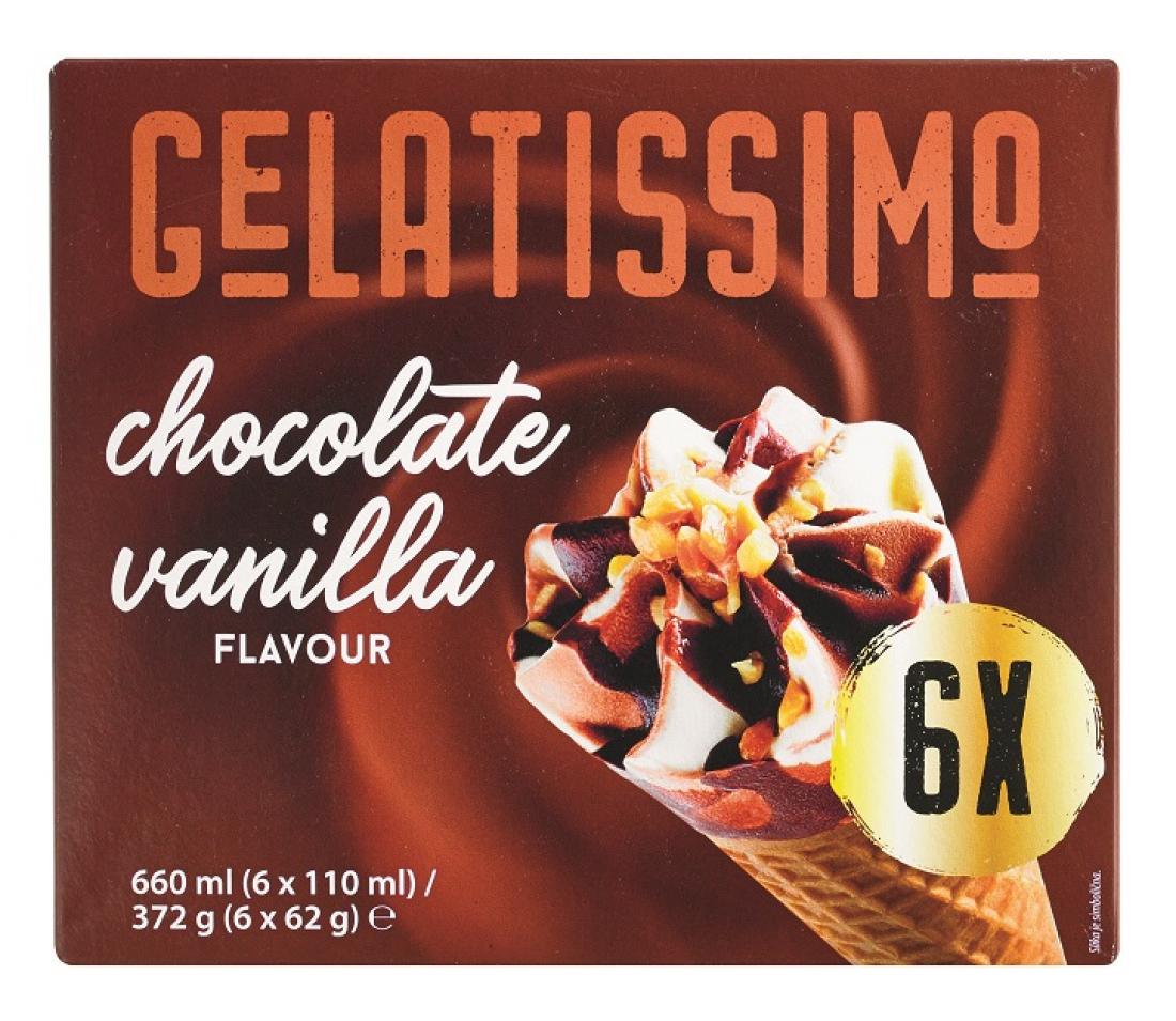 3838900955338 sladoled kornet Chocolate vanilla Gelatissimo 6x110 ml 2