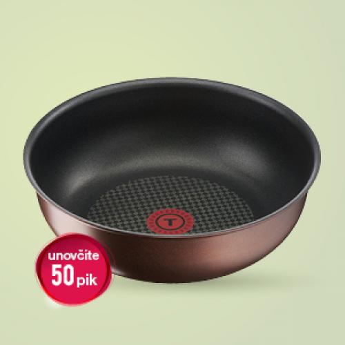 Vok ponev Ingenio Resource s premerom 26 cm. Redna cena je 47,48€, z unovčenjem 50 pik je cena posode 23,74€, z menjavo za staro posodo in dodatnim 10% popusta pa 18,99€.