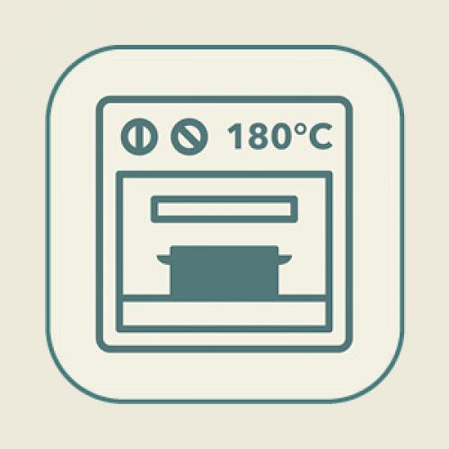 UPORABA TUDI V PEČICI Do 250 °C*, kar omogoča vsestransko uporabo posode. *(pokrovi do 175° C).