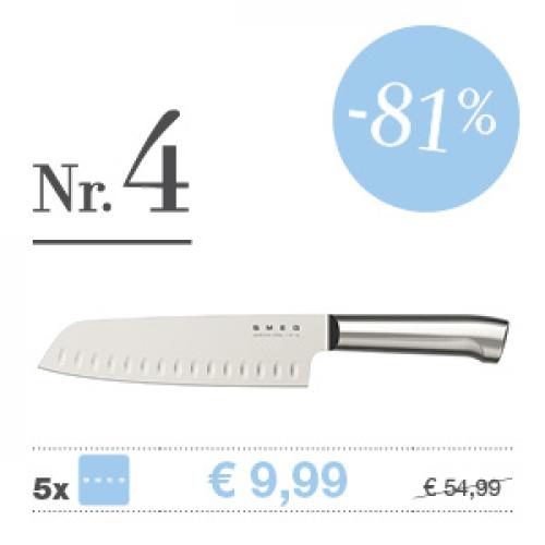 Nož Santuko ima širše rezilo in je eden od vsestranskih nožev v kuhinji. Z njim boste lažje kot meso nasekljali zelenjavo.  