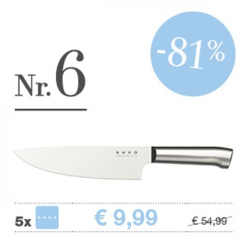 Chefov nož je prav tako vsestransko uporaben, še večkrat pa ga boste prijeli v roko, če ste ljubitelj mesnih jedi.  
